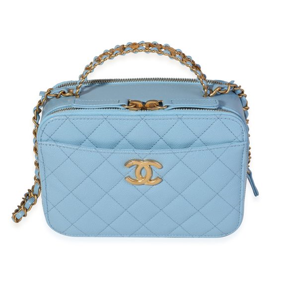 Chanel Handbags - Chanel Light Blue Quilted Caviar Chanel Top Handle Vanity Case